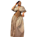 European and american cross-border women's clothing:  summer new arrival - elegant, high-end striped pleated waist-defining long a-line dress