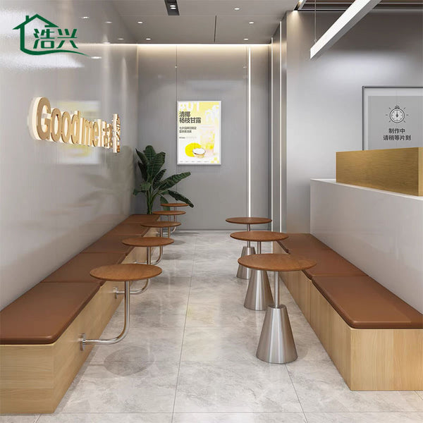 Japanese restaurant Cafe Solid wood table and chair combination Milk tea dessert shop Stainless steel commercial minimalist small round table