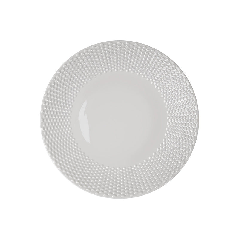 Minimalist pure white polka dot dessert plate - stylish and high-value for restaurants and hotels - western cuisine steak plate