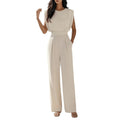 summer new women's clothing - cross-border european & american style - fashionable casual commute solid color crew neck pleated jumpsuit
