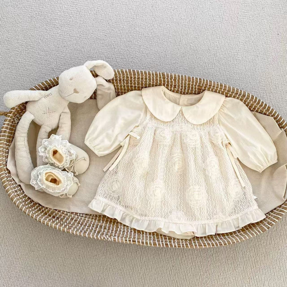 Newborn spring fashion set: rose floral romper dress, stylish princess outfit for baby girls, two-piece set