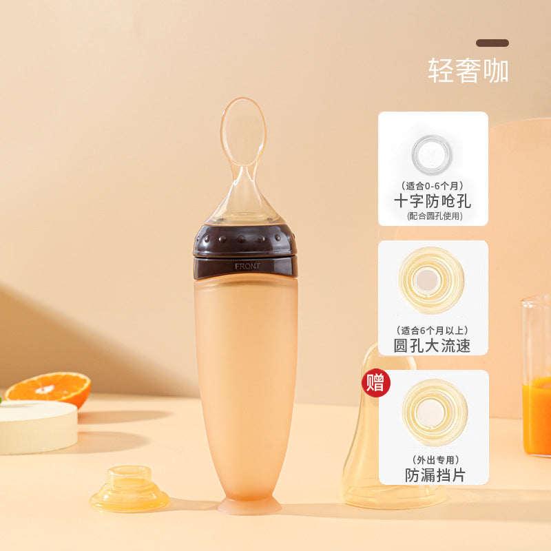 Baby silicone rice cereal spoon, squeeze bottle feeding spoon, soft silicone spoon for rice cereal and baby food supplement tools - wholesale