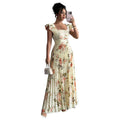 Women's rose print flutter sleeve pleated midi dress - casual & elegant spring/summer outfit for vacation