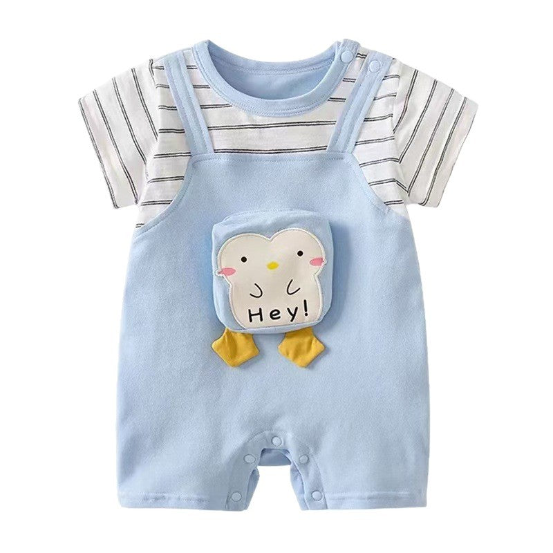 New arrival cartoon stylishstripes short-sleeved one-piece new arrival boys outwear k-stylecute clothing bag outing clothing one-piece