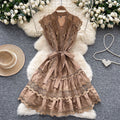 European and american light luxury sleeveless midi dress for women - summer mesh hollow-out crochet lace-up waist - sophisticated mid-length dress