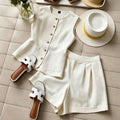 fashion  summer new arrival off-white sleeveless vest and shorts set - minimalist, commute-ready, and chic two-piece outfit