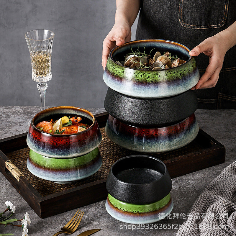 Japanese style creative tableware kiln-turned bowl, household salad bowl, dessert bowl, tall conical bowl for serving dishes