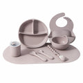 hot-selling children's food supplement silicone dinner plate, bowl, fork, spoon, bib, eight-piece tableware set, anti-fall dinner plate, suction cup