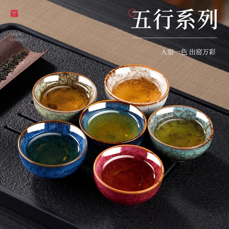Kiln jianzhan tea cup tea set gift box suit ceramic five elements cup for home tea bowl tea cup porcelain master cup phantom color