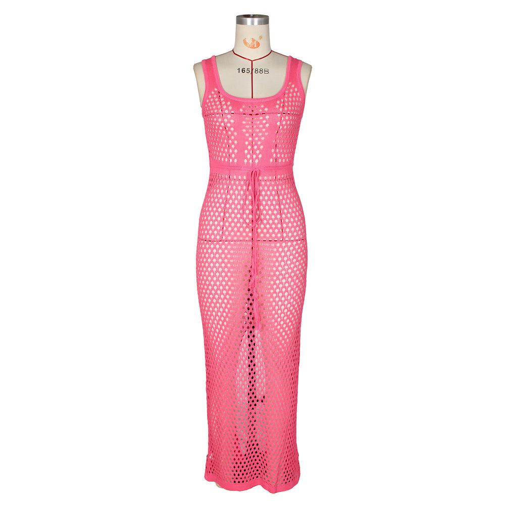 Amazon hot seller:  summer new women's tie-up mesh tank top & bodycon knit beach maxi dress