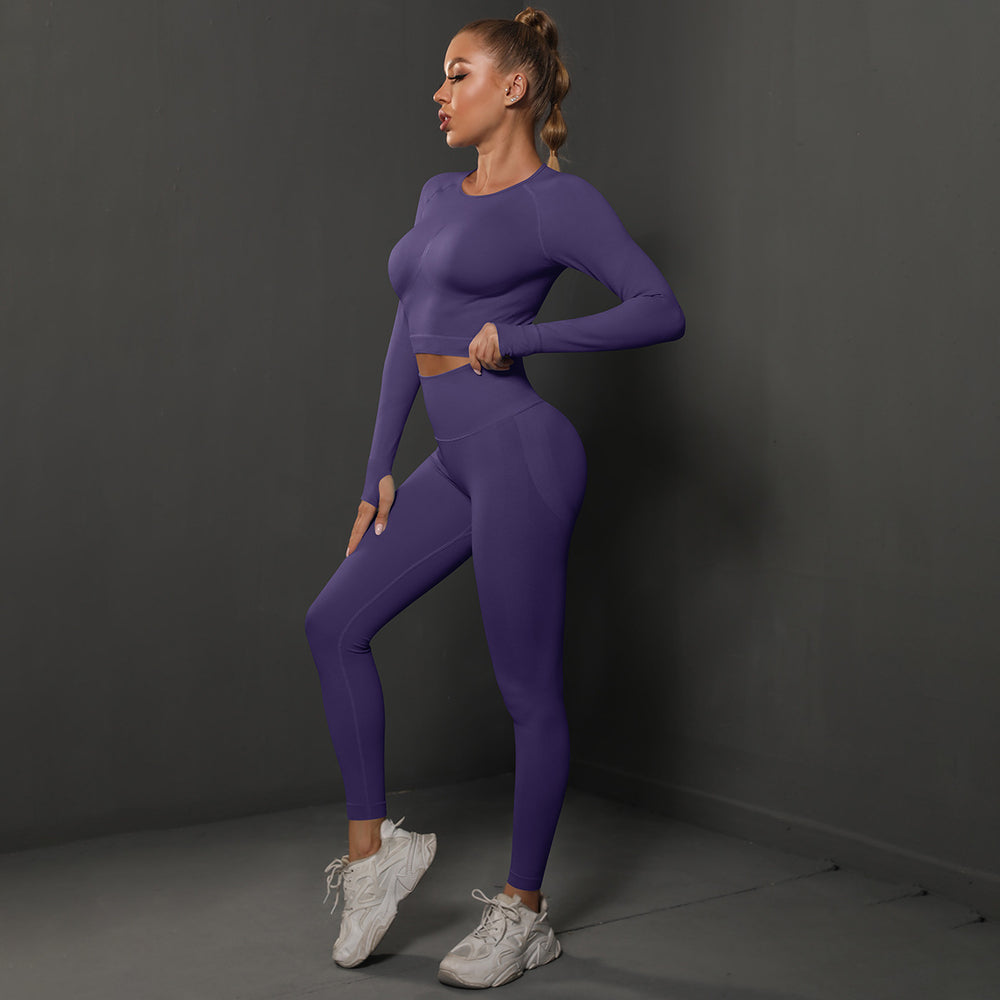Ready-to-ship cross-border seamless peach lift butt lifting yoga set - women's two-piece activewear for running and fitness (us/eu style)