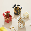 Luxury nordic-style heart-shaped ceramic utensil holder with stainless steel fruit tea spoons – perfect for afternoon tea and dessert forks