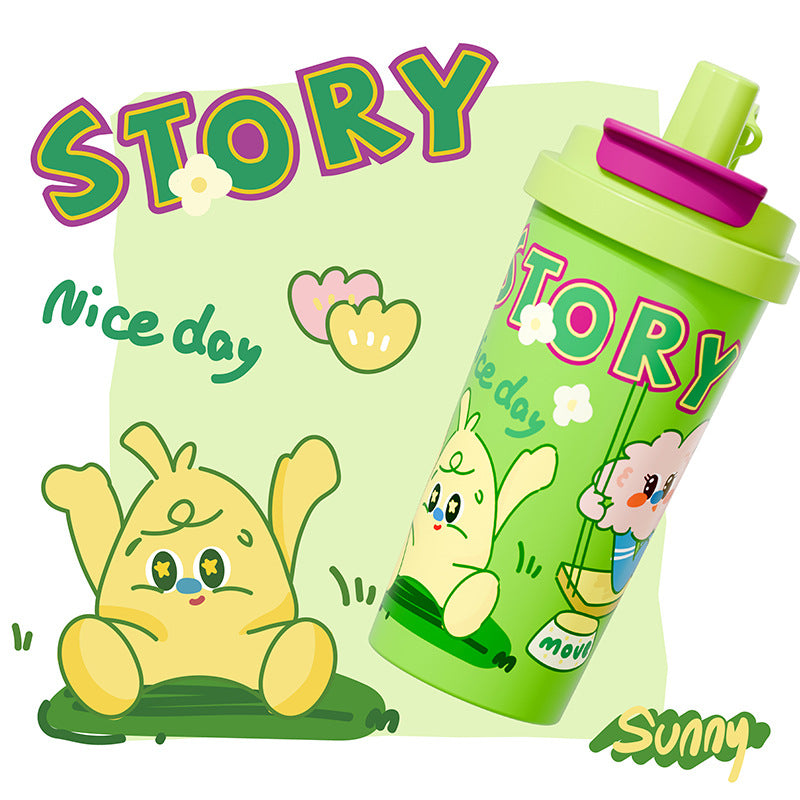 High-style, affordable luxury coffee thermos. large capacity water bottle made with 316l stainless steel, perfect for home use. features a thickened, cartoon-themed straw