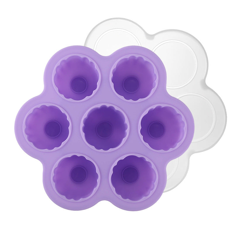 Food-grade silicone 7-cavity grapefruit-shaped jelly mold, home ice cube tray, baby food refrigeration box, ice mold with lid