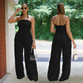 C7465 cross-border   fashion women's solid color loose casual wavy pattern jumpsuit new