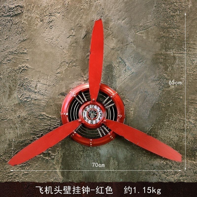 Retro industrial style wall clock - propeller airplane head design - creative home decor wall hanging iron art e18