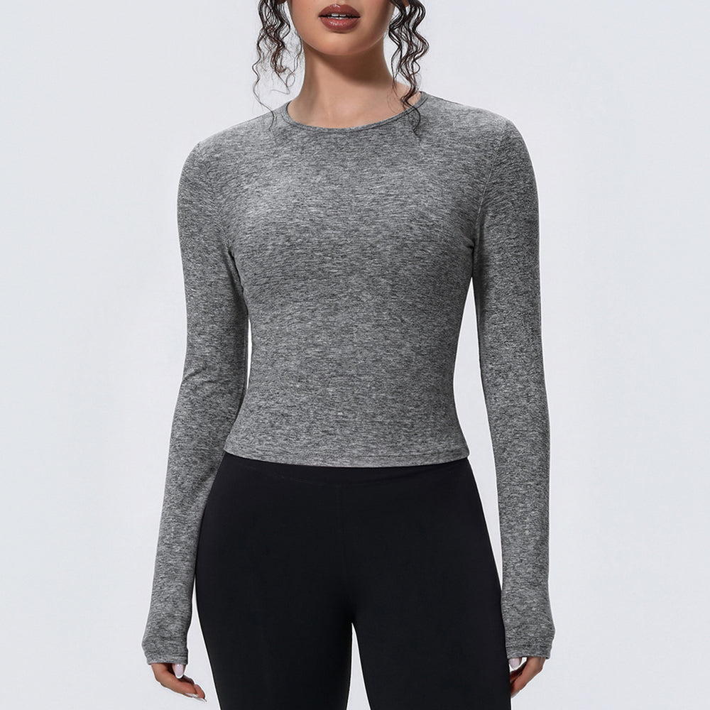 new arrival sports nude waist silmlong sleeves breathable yoga clothes t-shirt running training fitness tops for women