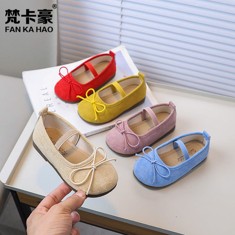 Vancahao kids mary jane leather shoes  spring/autumn new girls' bow princess shoes soft sole dance shoes
