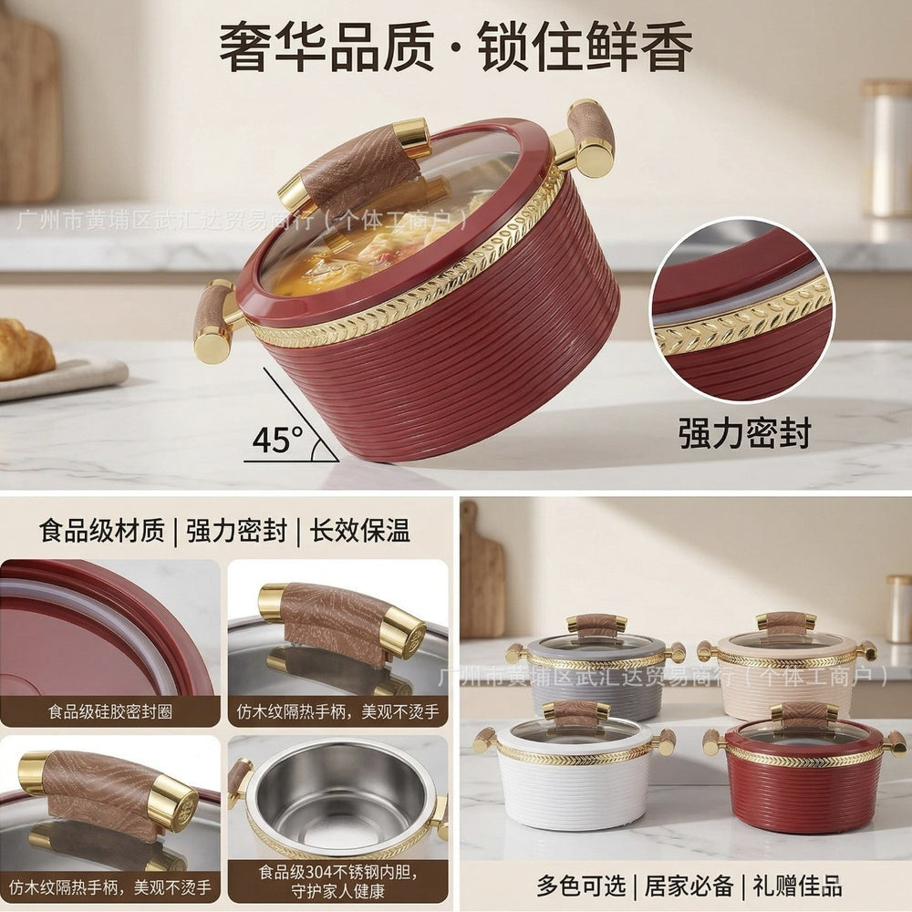 Food warmer insulated lunch box 3pcs 0.8l-2l-3.5l striped gold-rimmed food warmer