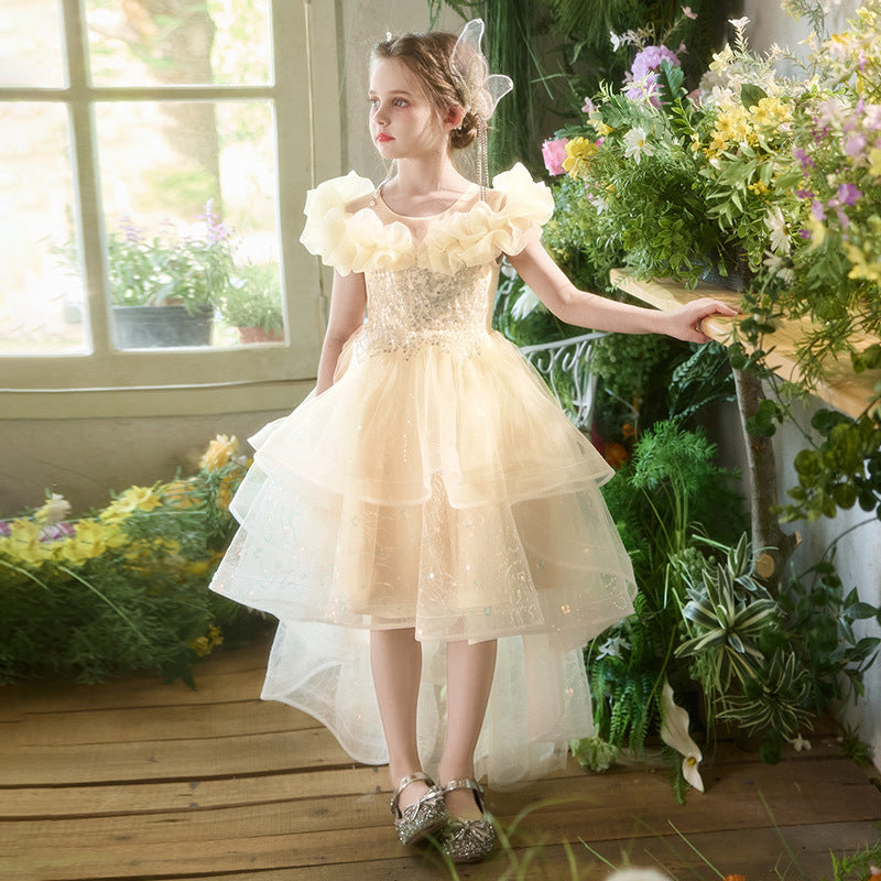 Girls' formal dresses flower girl wedding dresses train gowns birthday piano recital runway stunning dresses children's princess dresses
