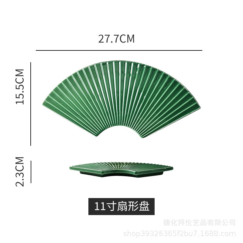 11inch fan-shaped plate set - japanese-style sushi plates, solid color retro breakfast ceramic plates, minimalist dishes for home use