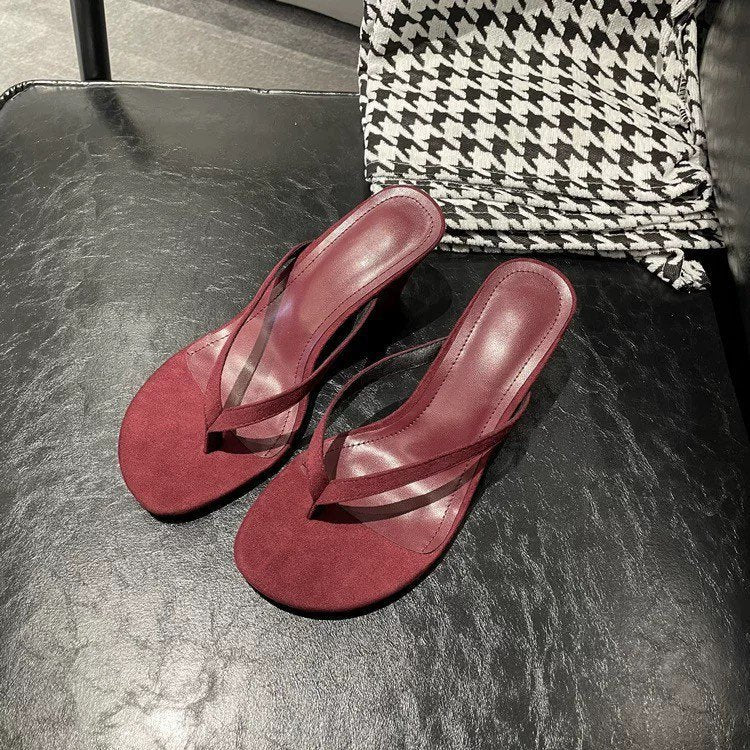 2025 new french retro high-end heeled women's thong sandals - fashionable summer chunky heel outdoor slides