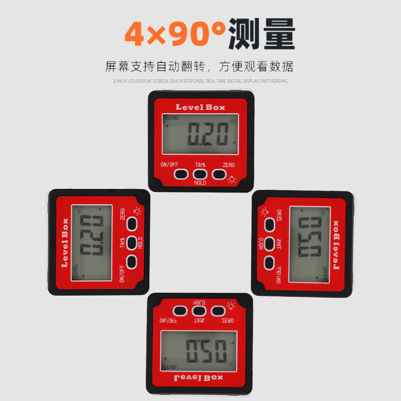 Hult 4 * 90 degree 2 button digital display inclination box, mini digital display inclination meter, digital display angle meter slope ruler