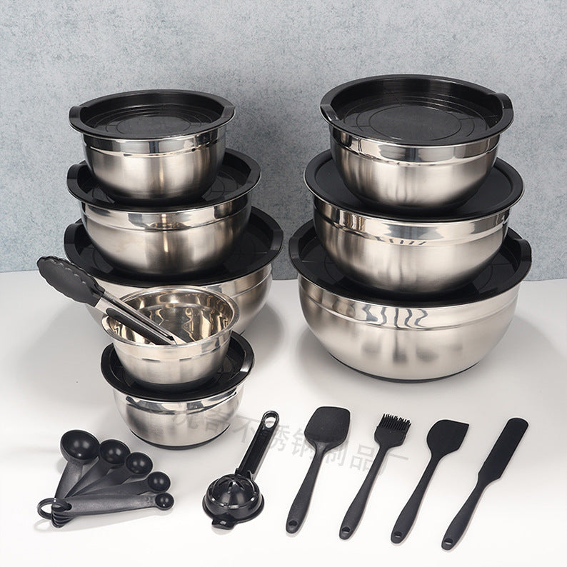 thickened stainless steel salad basin non-slip silicone bottom mixing egg bowl salad cooking basin baking egg bowl