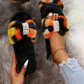 Popular women's slippers 2024fall and winternew arrivalfairy style pearl cow one-line home plaidflats suede fur slippers