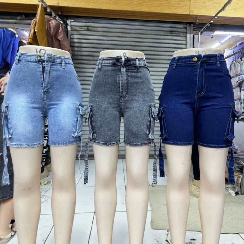 Women cargo denim shortswomenworkwearflap pocket pantsdenim shortsjeans wholesale