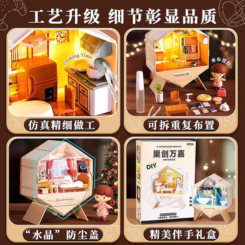 Diy miniature house scene handmade ornament art house mini boy girl assembly toy birthday gift