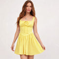 fashionsummer square neck suspender skirt with drawstring tie back waist slimming look a-line skirt dress for women