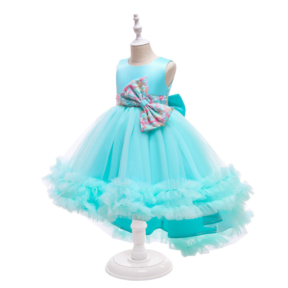 kids dress colorfulbows princess dress female flower girl wedding dress catwalk trailing skirt girl dress