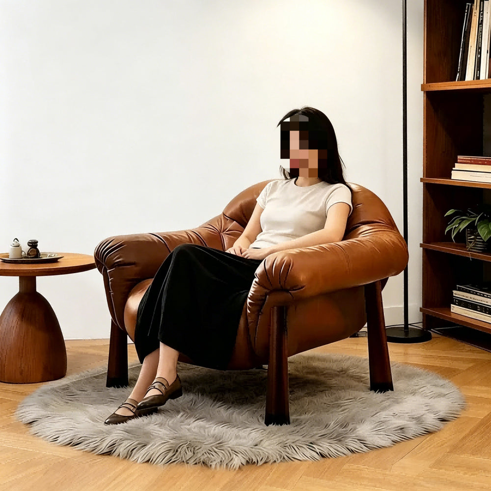 Designer chair retro medieval style italian first layer real cowhide lazy lounge chair living room balcony casual single sofa