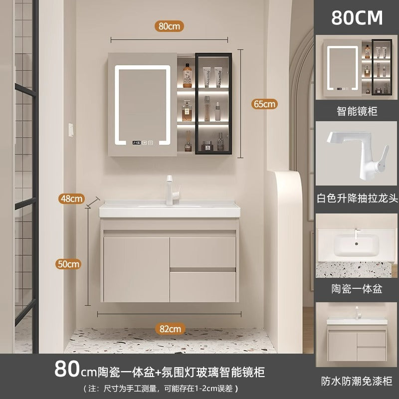 Ceramic all-in-one basin bathroom combination solid wood bathroom wash basin wash basin wash basin cream style