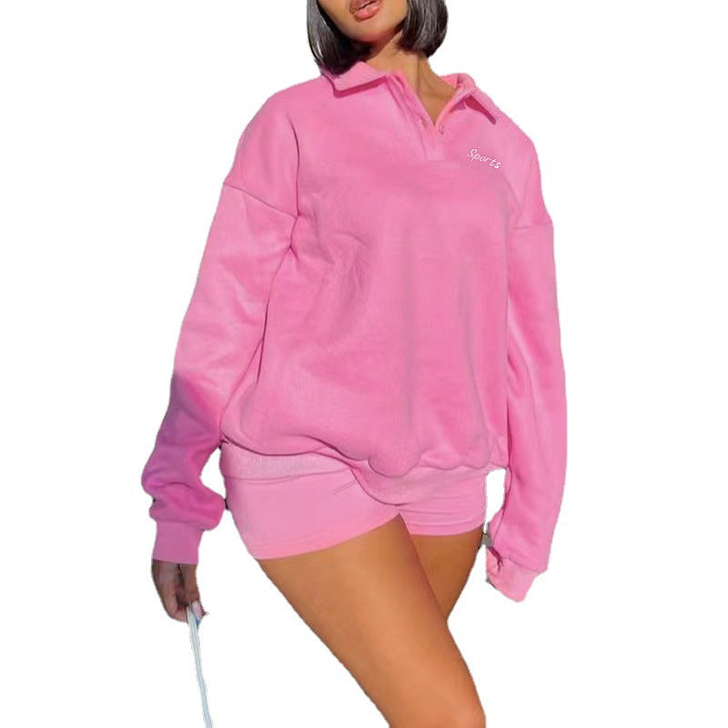 Embroidered LOGO long-sleeved pullover trendy fleece sweater two-piece set women's European and American autumn new fashion sweater