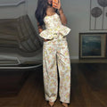 summer new arrivals: cross-border fashion women's clothing - european and american style, trendy vacation-inspired printed ruffle trim casual set