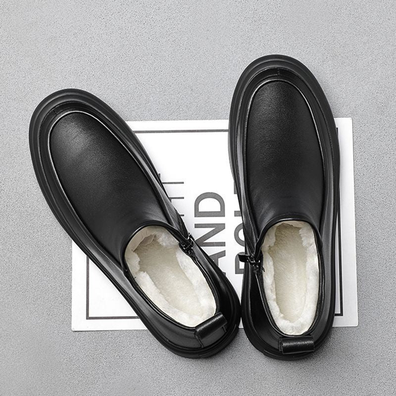 Winternew arrival genuine leather men's shoes wool fleece-linedheattechcasualeasiest for matchboots slip-on casual shoes non-slip cotton boots