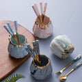 Nordic stainless steel fruit fork spoon ceramic storage jar set marble fruit fork household cutlery spoon dropshipping