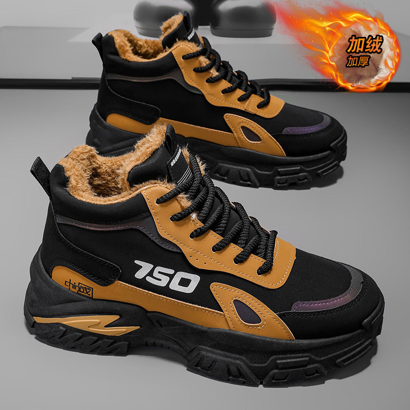 High-top men's shoes winternew arrivalfleece-linedheattechcasual sneakers non-slipbootshikingworkwear shoes men's cotton boots