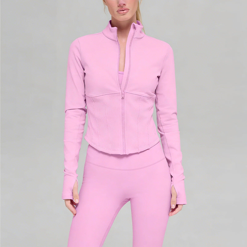 new arrival quick-drying yoga clothes long sleeves sports yoga pants silmtops zipper breathable outwearsuit