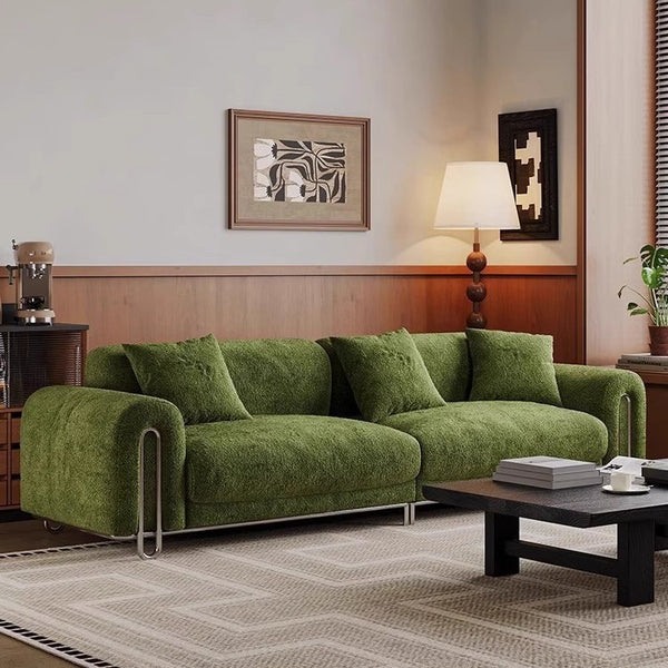 Medieval style large apartment living room straight row sofa metal modern simple wabi sandy wind chenille fabric sofa