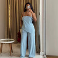 European and american cross-border women's fashion:  summer new collection - striped asymmetrical cami top and wide-leg pants set