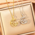 【titanium steel】korean & japanese style full diamond hollow star & moon necklace - women's lightweight luxury fashion new clavicle chain accessory