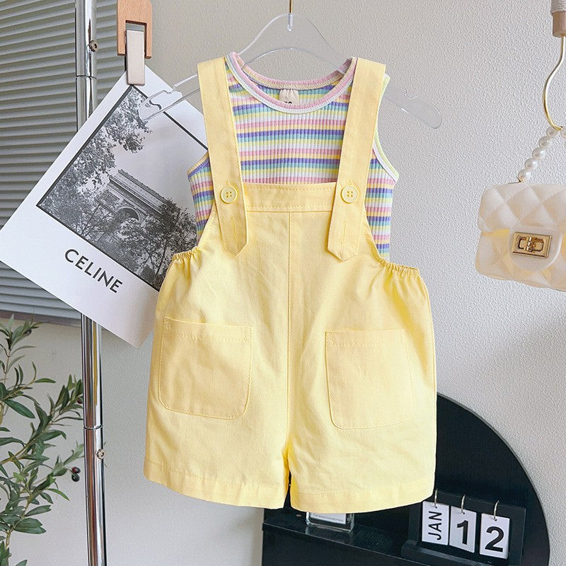Little girl's summer fashionable korean style two-piece set,  new summer collection, cute children's overalls set