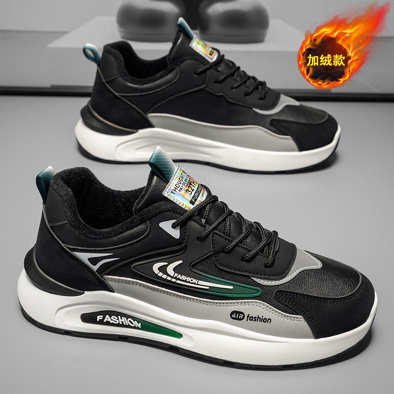 Winter cotton shoes for men, new style, fleece-lined and thickened, trendy and versatile, thick-soled, non-slip casual shoes, men's running shoes