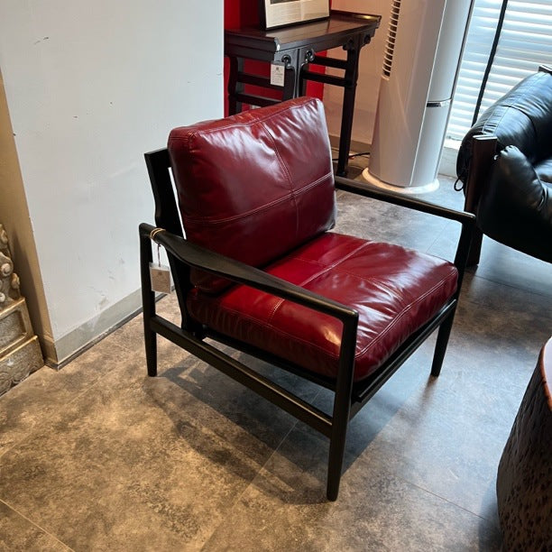 Solid wood sofa chair for home living room restaurant casual chair single armchair balcony lazy sofa hank chair leather