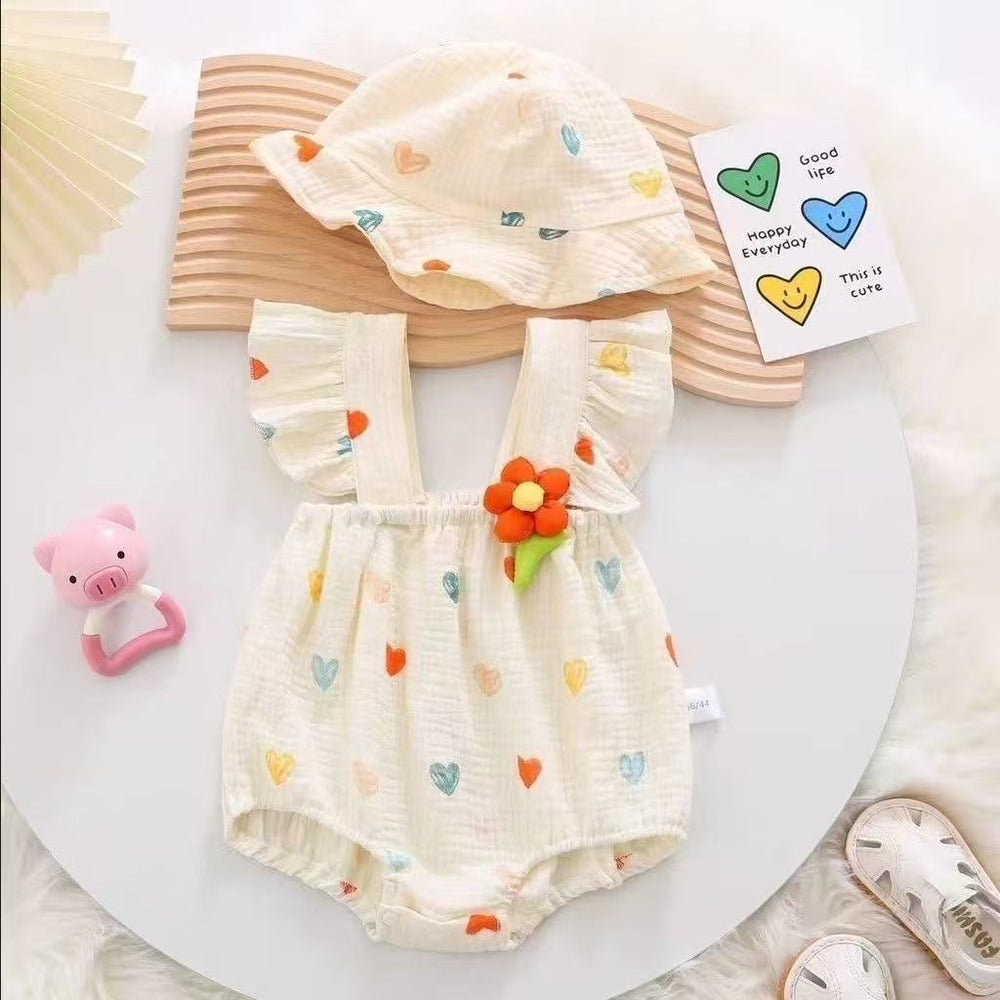 Baby summer romper - adorable baby girl's sleeveless bodysuit - newborn full month celebration princess crawling suit 0194a012