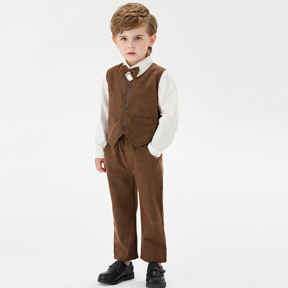 Wholesale children's gentleman outfit: new spring plaid vest set for boys - perfect for birthdays and first birthday celebrations