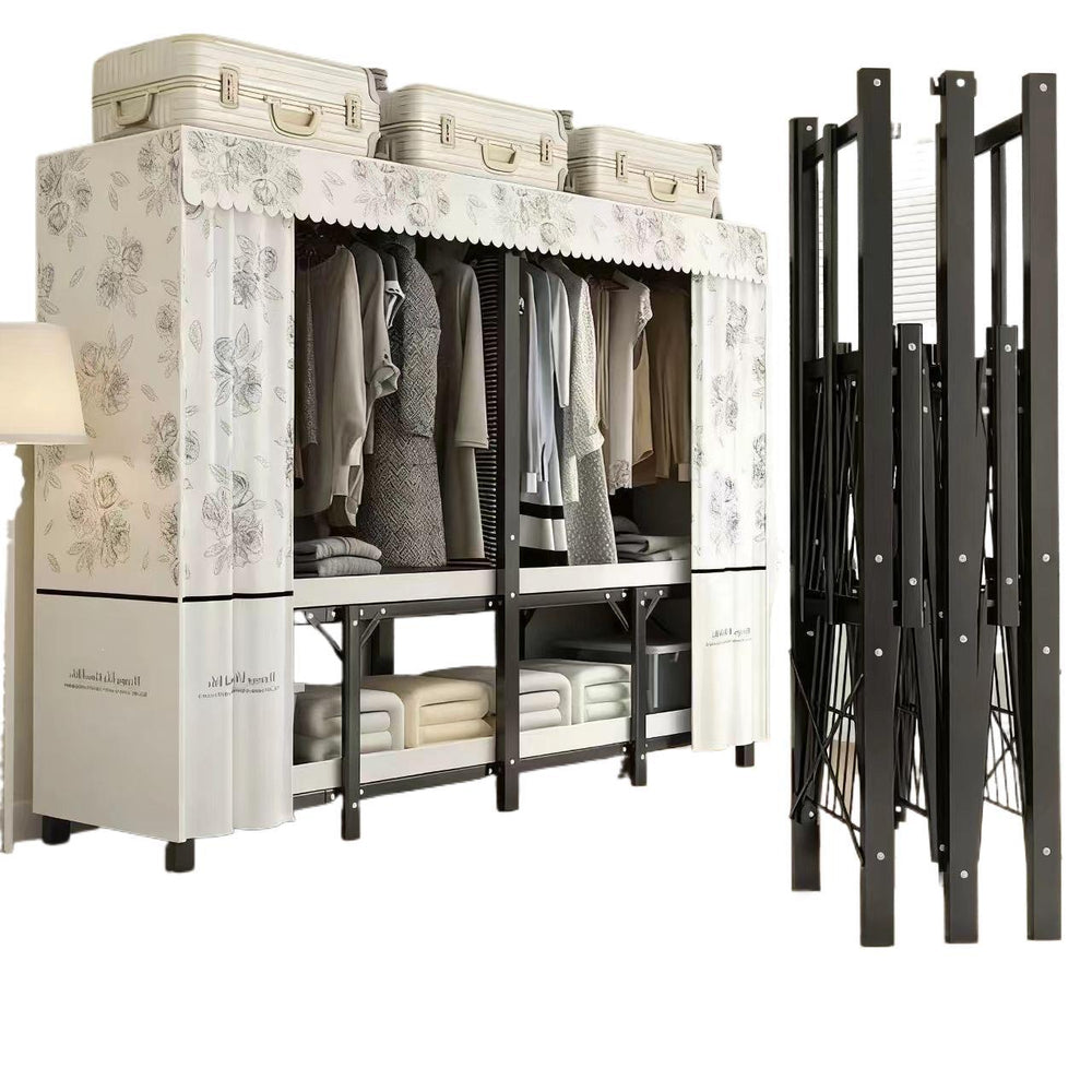 Foldable wardrobe - no assembly required, easy home use, bedroom steel frame, reinforced steel pipes, thickened, durable clothes rack for rental properties